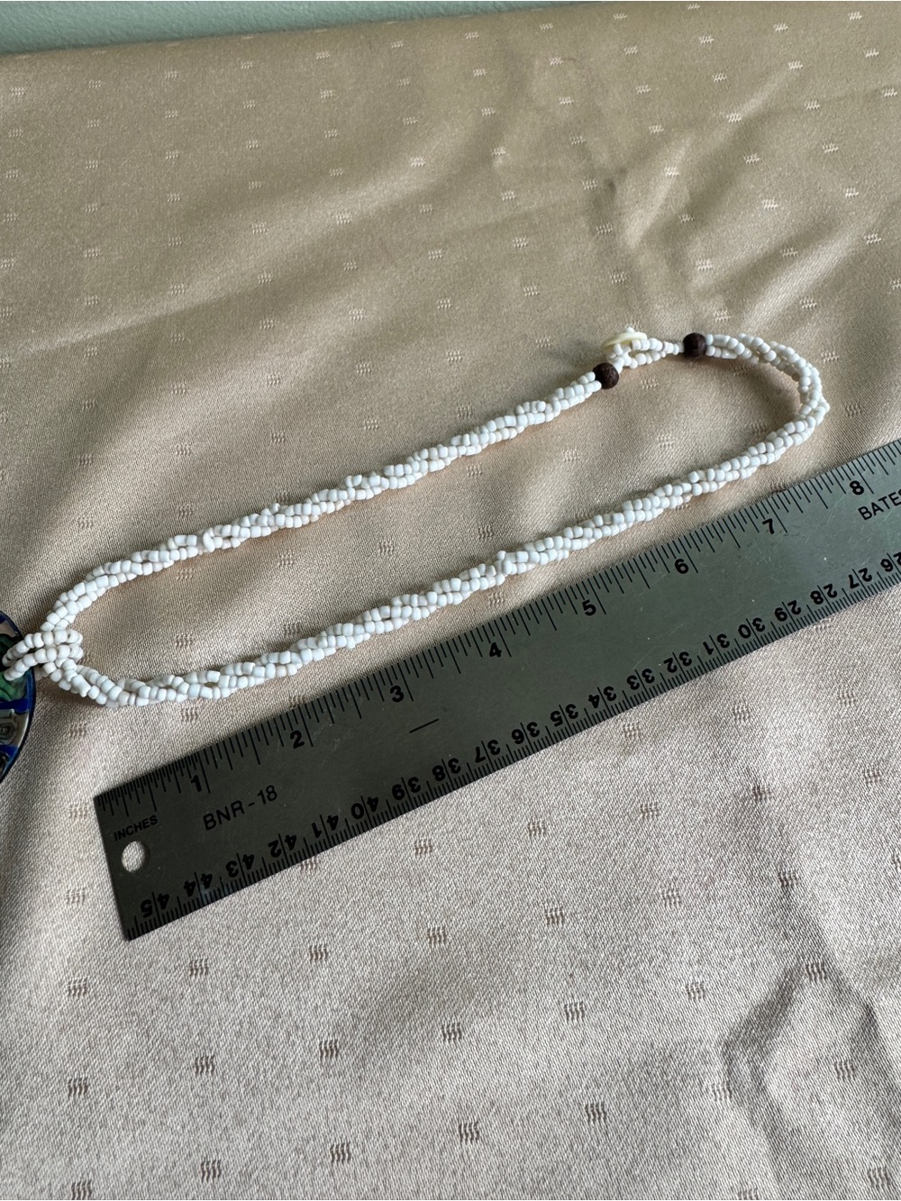 Handmade Cream Seedbeads Necklace with Mother of Pearl Abalone Pendant - Picture 6 of 6